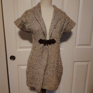 British Wool Naturally JM Cooper Cardigan Arran Buckle Cable KnitWear Beige SZ S
